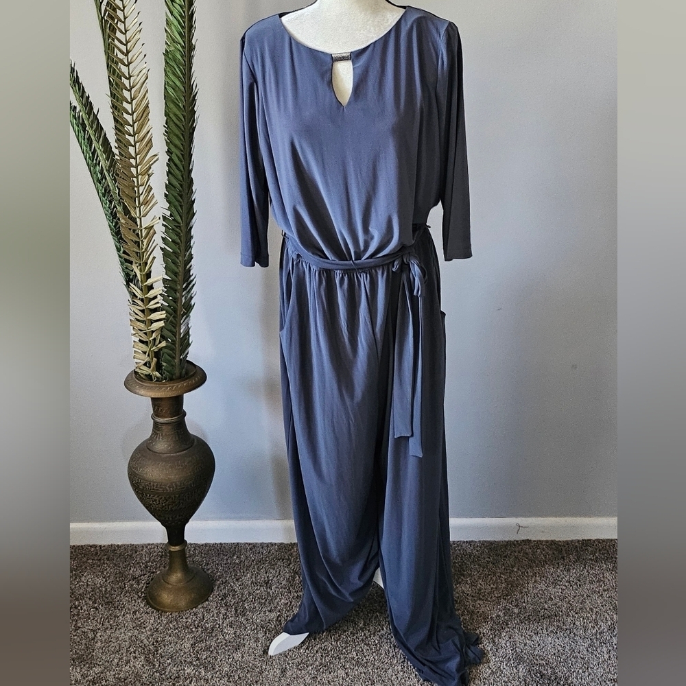 Emma & Michele Gunmetal Gray Jumpsuit with Keyhole Detail